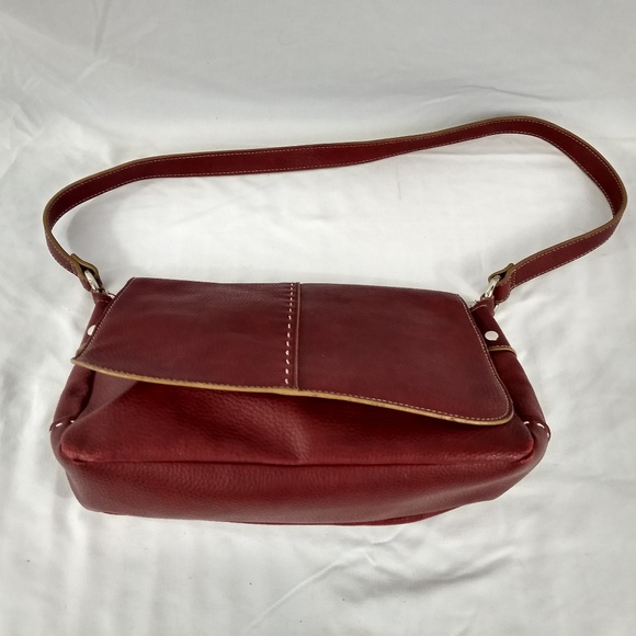 Red Pebbled Faux Leather Bag Heavy Stitch 13X8 - Picture 5 of 8